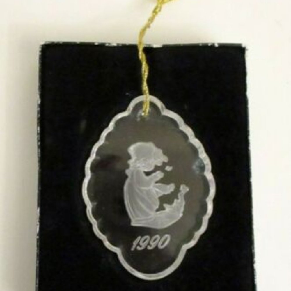 Vintage Precious Moments 1990 Crystal Ornament "Winter Song", Little Girl&Birds
